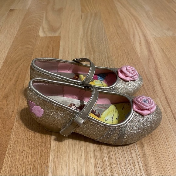 Disney Beauty and the Beast Belle Heels Shoes Gold Glitter 9/10 Dress Play Kids - Picture 3 of 7
